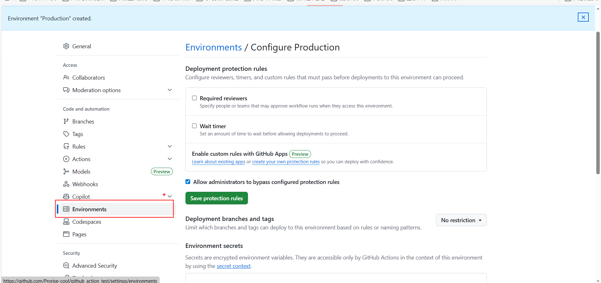 进入 Environments 设置